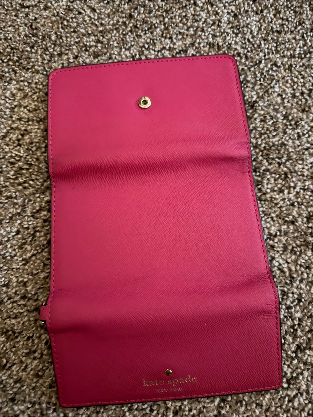 kate spade Bright Pink Leather Snap Wallet with Gold Logo